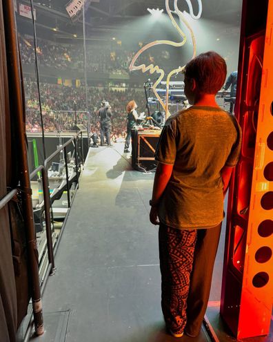 Pink's son Jameson, 7, makes his drumming debut at the final show of his mum's tour. 