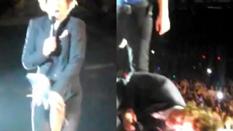 Watch: 1D's Harry Styles hit in the balls with a shoe