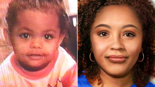 Teekah Lewis as a toddler and an age progressed image showing what she would look like now