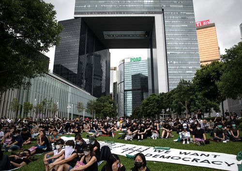 Protesters take part in a school boycott rally at Tamer Park in Central district on September 2, 2019 in Hong Kong, on September 02, 2019 in Hong Kong.Hong Kong's embattled leader Carrie Lam has apologised for introducing the bill and declared it "dead", however the campaign continues to draw large crowds to voice their discontent while many end up in violent clashes with the police as protesters show no signs of stopping. 