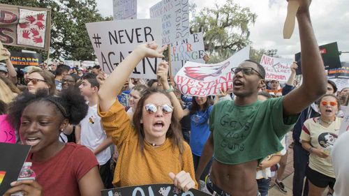 Students march for stricter gun control laws in the wake of the Parkland shooting. (AAP)