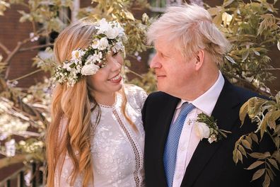 Boris and Carrie Johnson in the garden of 10 Downing Street after their wedding on Saturday.