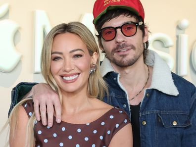 Hilary Duff and Matthew Koma stop by Apple Music Studios in LA for a live holiday Apple Music radio takeover on December 04, 2025 in Los Angeles, California. 