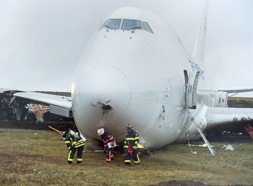 A cargo plane has skidded off a runway in Canada.