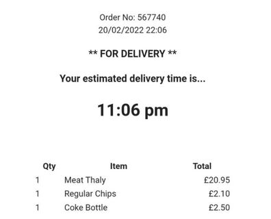 Food delivery receipt