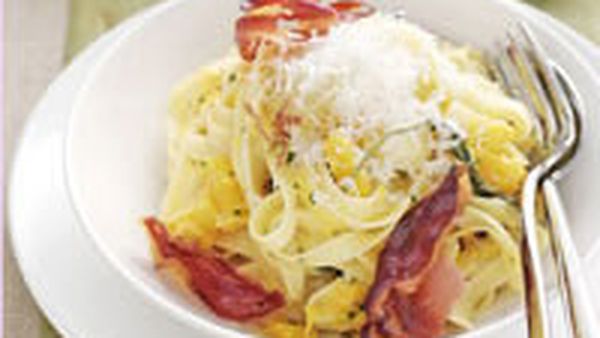 Fettuccine with roasted pumpkin and pancetta