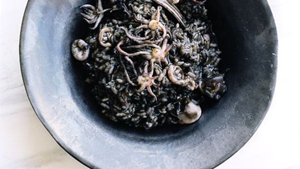 Squid ink risotto