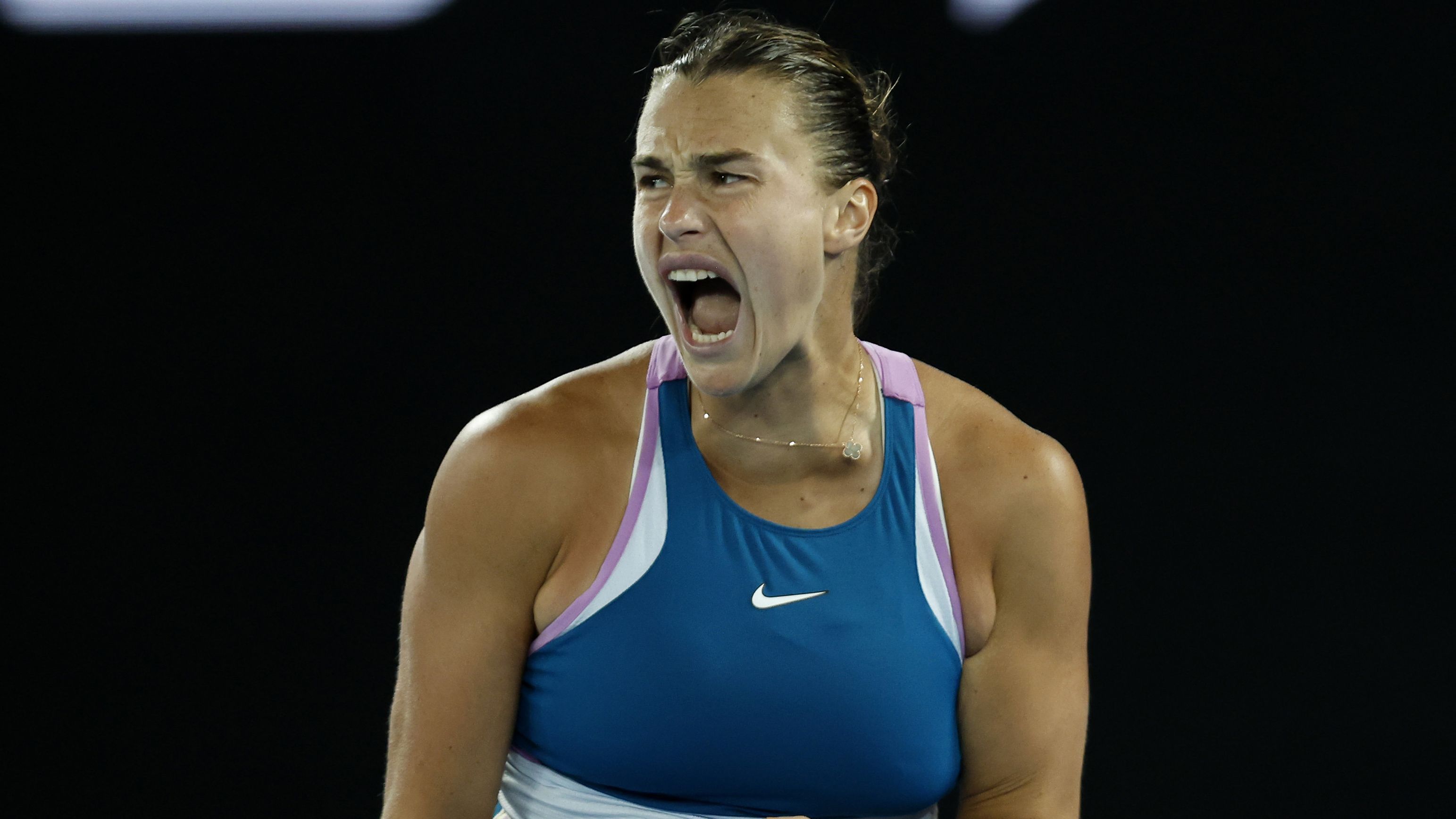 Aryna Sabalenka beats Magda Linette of Poland to reach the final. (Photo by Darrian Traynor/Getty Images)