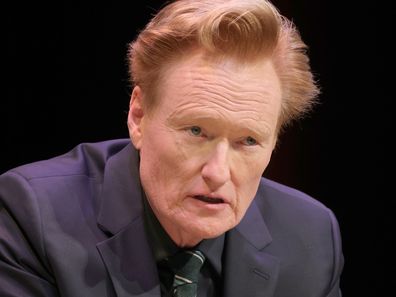 Conan O'Brien takes part in a conversation with Stephen Colbert to benefit Montclair Film at New Jersey Performing Arts Center on December 07, 2025 in Newark, New Jersey. 