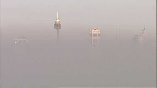 Sydney's buildings were barely visible above the haze. Picture: 9NEWS