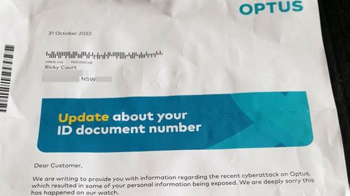 A letter Optus sent to Ricky Court.