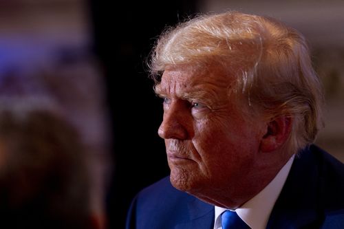 Former US President Donald Trump speaks to guests at Mar-a-lago on Election Day, Tuesday, November 8, 2022, in Palm Beach, Florida 