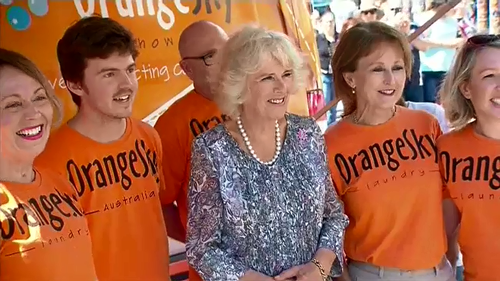 Camilla, Duchess of Cornwall, met with the Orange Sky Australia charity, the world's first free mobile laundry service for homeless people.