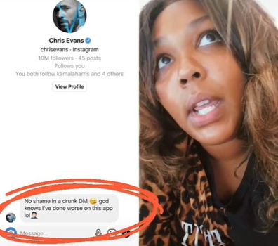 Chris Evans responds to Lizzo's drunk DM.