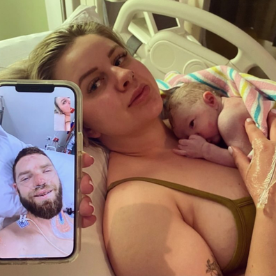 Skye Nykamp was forced to give birth while her fiance Josh Montano was fighting for his life in the ICU and watched on via Facetime 