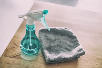 Microfiber cloth and cleaning spray.