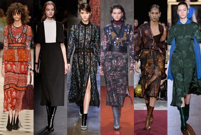 <p>Take your direction from the Fall 15 runways with flowing long-line dresses that deliver effortless winter style. Strong prints and sleeves work best, but the real trick to nailing this shape is in the boots. Leave just a flash of skin between your hem with a mid-length style, or pair with a knee-high version for maximum coverage.</p>