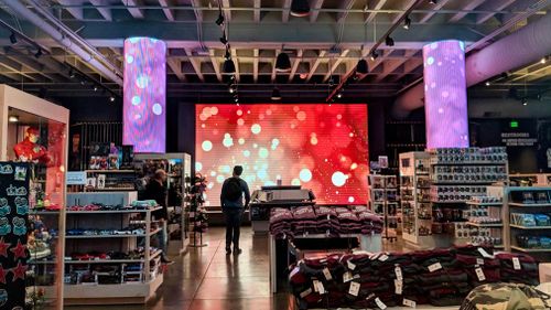 With its blasting music, giant screen and synchronized light show, the store is anything but easy to miss. (9NEWS/Ehsan Knopf)