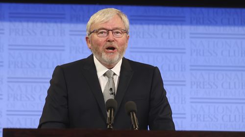 Former Prime Minister Kevin Rudd during his address to the National Press Club of Australia in Canberra 