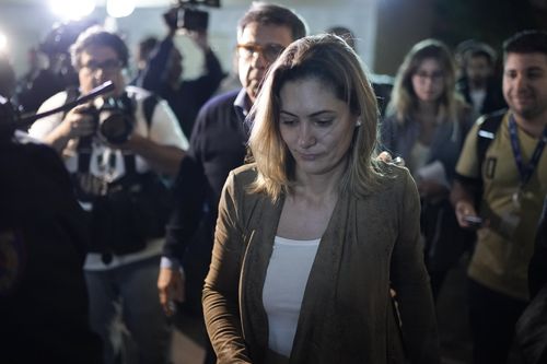 Michelle Bolsonaro, the wife of the National Social Liberal Party presidential candidate, arrives at hospital.