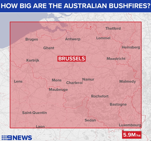 The size of the affected area over Belgium.