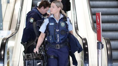 Police arrive at Sydney domestic airport on July 07, 2020 in Sydney, Australia.