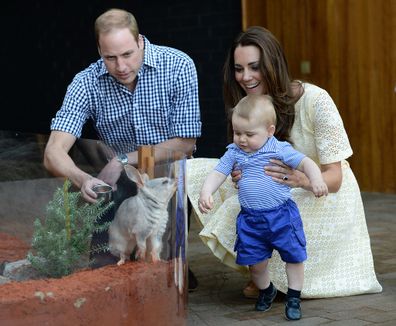 William, Kate and George view a Bilby and officially name the Prince George Bilby Exhibit, as part of their tour of New Zealand and Australia in Sydney, Australia, on the 20th April 2014.