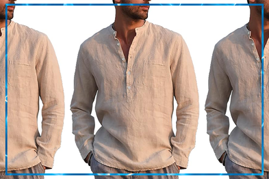 9PR: LVCBL Men's Linen Shirt, Khaki