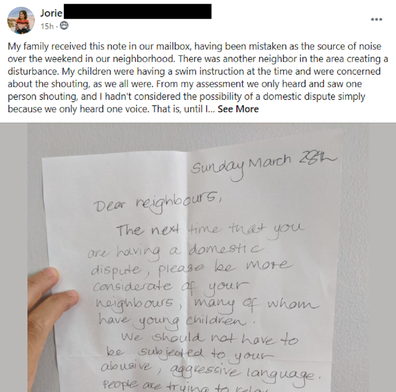 The woman has shared a photo of the note on Facebook.