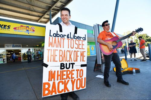 SA Best Leader Nick Xenophon outside the Newton shopping centre in Adelaide. (AAP)