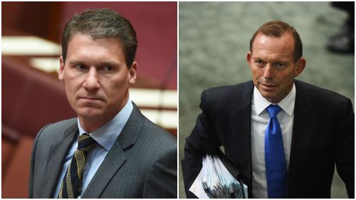 A feud is brewing between Senator Cory Bernadi and former prime minister Tony Abbott over a "Liberal Party split". (AAP)