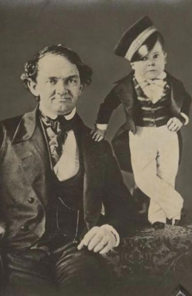 P.T. Barnum and the young Charles Stratton, circa 1850.