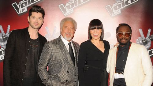 Jessie J with her fellow The Voice UK coaches Danny O'Donoghue, Sir Tom Jones and will.i.am. (AAP)