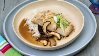 Steamed barramundi fillets with lime, ginger and shiitake