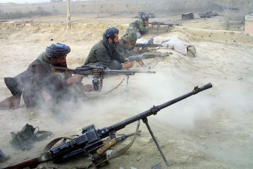 Northern Alliance fighters battle pro-Taliban forces in 2001 in a fortress near Mazar-e-Sharif, Afghanistan.