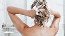 Rear View Of Female Taking Shower And Washing Hair