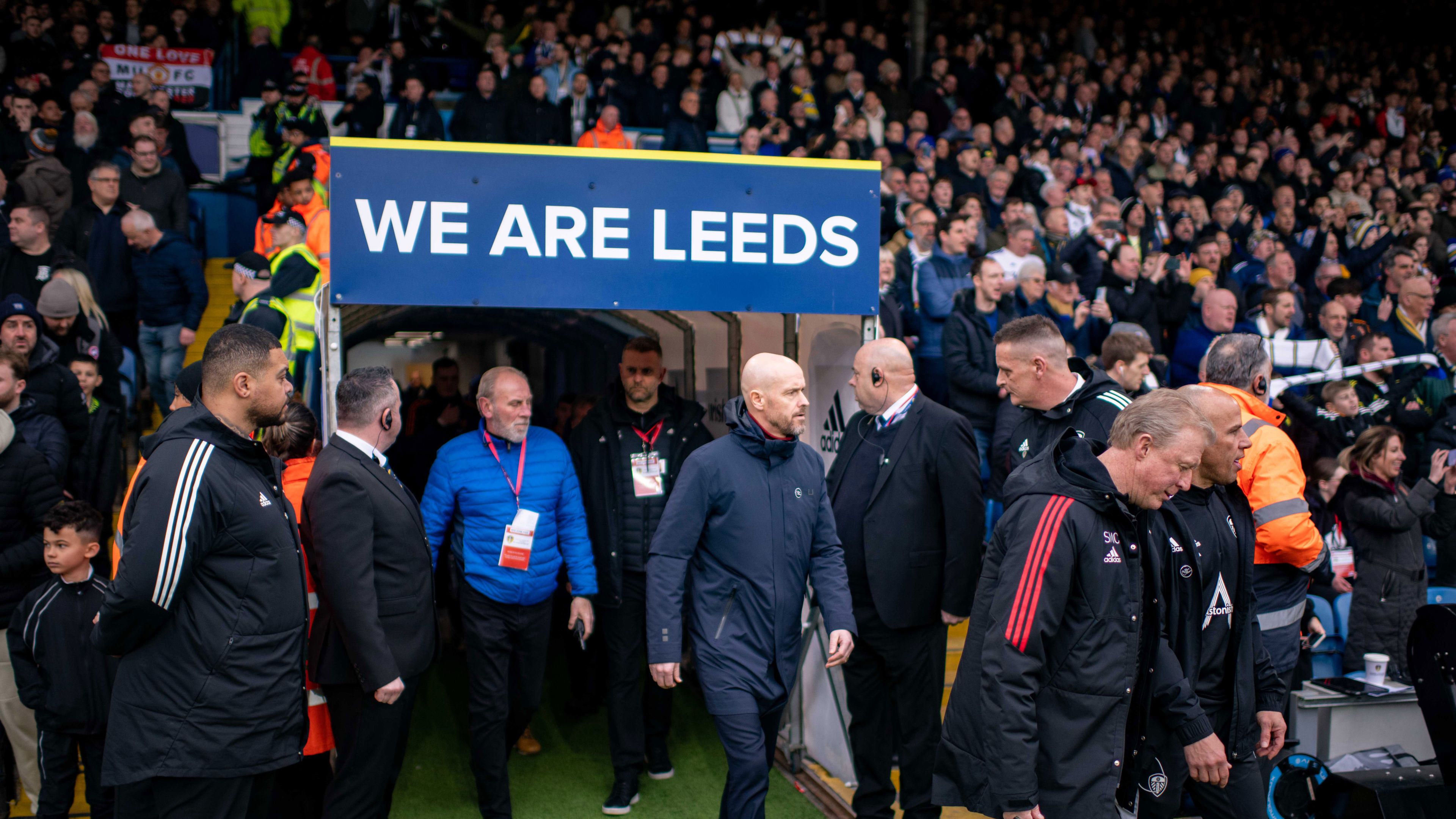 Manchester United manager Erik ten Hag walks out of the tunnel prior to the Premier League match between Leeds United and Manchester United at Elland Road on February 12, 2023 in Leeds, United Kingdom. (Photo by Ash Donelon/Manchester United via Getty Images)