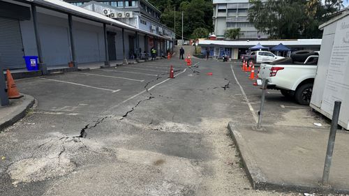 A view of destruction as search and rescue operations continue following a powerful 7.3-magnitude earthquake, which killed at least six people and caused extensive damage to buildings and infrastructure, in Port Vila, Vanuatu on December 17, 2024. (Photo by Tim Cutler X Account/Anadolu via Getty Images)