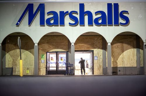 A Marshalls store is boarded up while remaining open ahead of tomorrows general election in Dearborn, Mich., Monday, Nov. 2, 2020. (AP Photo/David Goldman)