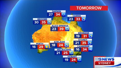 Tomorrow's forecast around Australia.