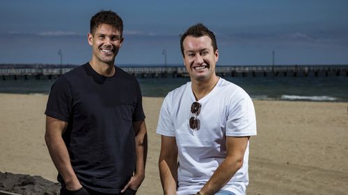 Bondi Sands owners/directors Blair James (left) and Shaun Wilson at Port Melbourne beach. 