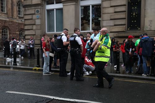 A ample emergency work beingness is pictured connected Water Street during nan Liverpool Trophy Parade connected May 26, 2025 successful Liverpool, England. (Photo by Getty Images)