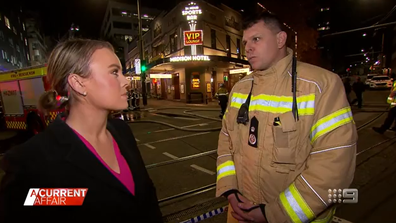 A Current Affair reporter Hannah Sinclair and Fire and Rescue NSW, Acting Commissioner Jeremy Fewtrell.