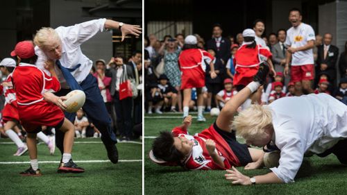 London mayor Boris Johnson takes a tumble. (AAP)