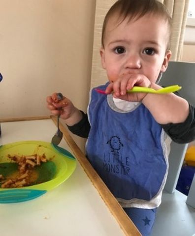 Heidi Krause's son enjoying some lunch