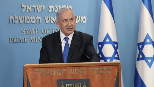 Israel's Prime Minister Benjamin Netanyahu announces full diplomatic ties will be established with the United Arab Emirates, during a news conference on Thursday, Aug. 13, 2020 in Jerusalem. (Abir Sultan/Pool Photo via AP)
