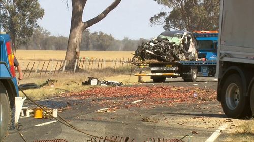 Two parents and their three children were driving near Rutherglen when their car was struck by the truck.