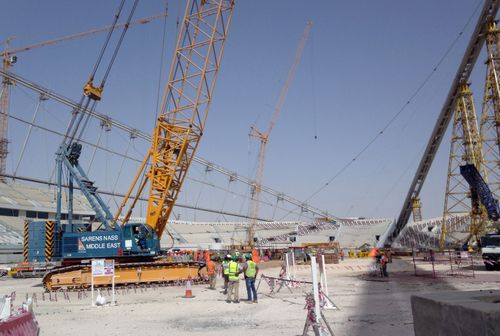 Work underway at the Khalifa Stadium in Doha, taken in 2014. (AAP)