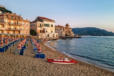 The beautiful village of Santa Maria di Castellabate at sunset, Cilento, Campania, southern Italy.