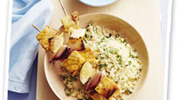 Swordfish kebabs with coriander couscous